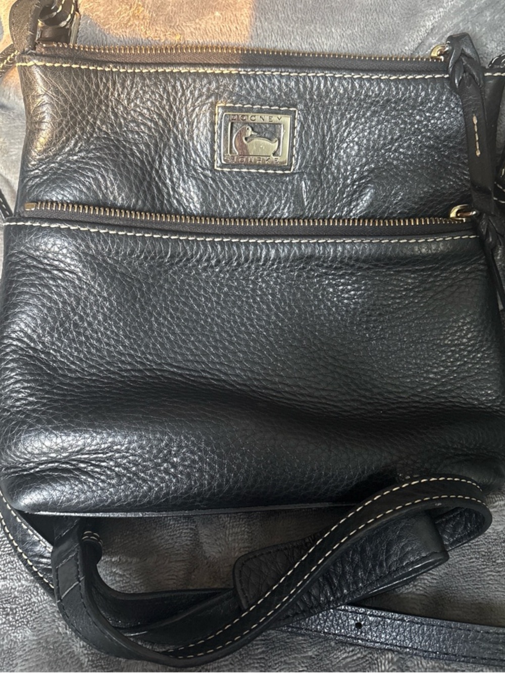 Dooney & Bourke Black Pebble Leather Wristlet with Duck Logo Plaque